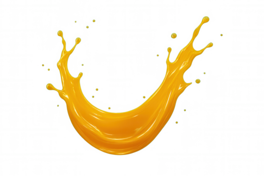 Vibrant orange liquid splashing dynamically, highlighting refreshing beverage against clear backdrop with energetic motion