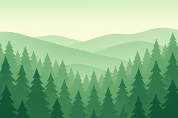 Fototapeta premium Minimalist flat design forest landscape with rolling hills and gentle sky horizon