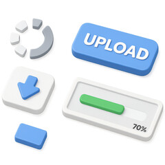 Visual Representation of Digital File Transfer: Upload, Download, Progress Indicators with Modern Design Elements in Vibrant Colors isolated on white or transparent png