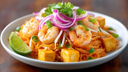 Delicious Shrimp Pad Thai with Tofu and Fresh Vegetables