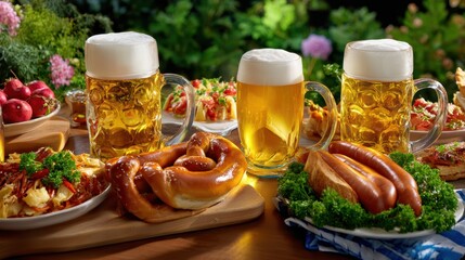 Oktoberfest Beer, Food, and Pretzels Celebration Scene