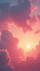 Obraz premium Luminous Pink Clouds with Golden Edges Adrift in a Dreamy Sunset Sky