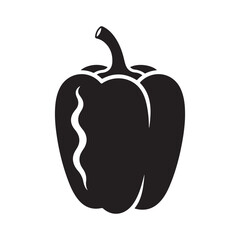 Black Bell Pepper Vegetable Icon Silhouette on White Background