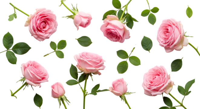 Pink roses and leaves on black background