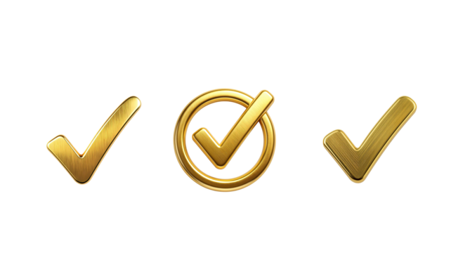 Gold check mark on transparent background png