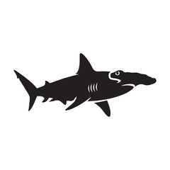 Fototapeta premium Black Silhouette Hammerhead Shark Isolated on White Background