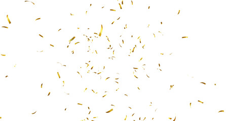 Falling isolated Gold Confetti. Glitter celebration PNG, Falling shiny gold confetti overlay on transparent background. 3d Rendering Transparent Confeti. Glossy golden festive tinsel. party, holiday, 