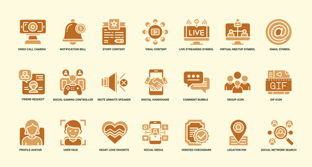 virtual relationships social interactions digital context collection icons