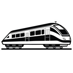 A unique side profile of a modern electric train, a complete view that highlights its sleek and aerodynamic form. Use for a wide range of branding and transportation projects.