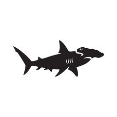 Black Hammerhead Shark Silhouette Isolated on White Background