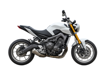 White Yamaha MT-07 Motorcycle: Side Profile View on white background