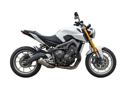White Yamaha MT-07 Motorcycle: Side Profile View on white background