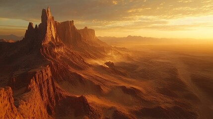 Sunset over desert cliffs with sharp shadows and golden light &mdash; suitable for travel magazines, travel advertising, and articles about nature.