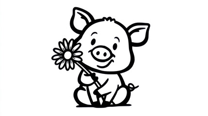 Obraz premium Cute piglet outline for children's coloring activity promoting motor development