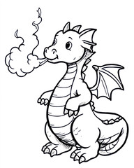 Naklejka premium Friendly dragon breathing tiny fire for children's coloring activity at home