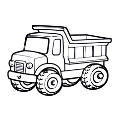 Children engage in a fun coloring activity with a simple black outline of a toy dump truck