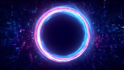 Captivating black hole glowing in vibrant pink and blue light, perfect for science fiction book covers or futuristic digital designs.
