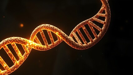 Ancient DNA strands diverging—one vibrant with complex patterns, the other crumbling into fossilized fragments.