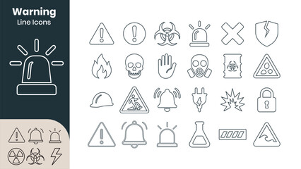 Warning Line Icon Set for Alerts