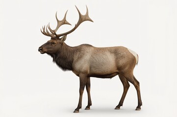 Majestic elk standing, white background, wildlife, nature, 3D render, graphic design