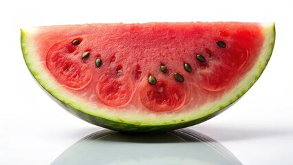 Fresh slice of watermelon on a crisp white background with a few subtle shadows and highlights