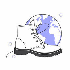 Stylish white boot overlaid on a blue earth graphic for design