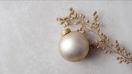 Elegant silver bauble with gold twig, festive ornament on a marble surface, classic holiday decoration conveying a sense of luxury and style - Powered by Adobe