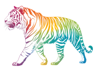 Majestic tiger with rainbow stripes on black background