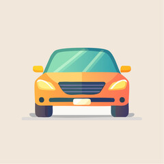 Modern orange sedan car front view illustration in a flat vector style for transportation and automotive design concepts