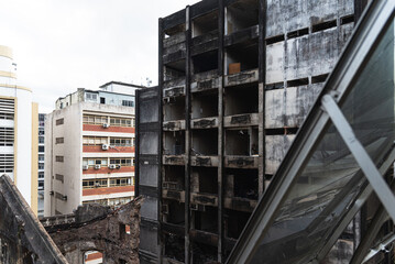 View of a building in ruins after a fire in the commercial district of the city of Salvador, Bahia.