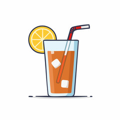 Iced Tea With Lemon Slice And Straw