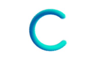 Soft blue and cyan furry letter C with a fluffy texture, isolated on a white background
