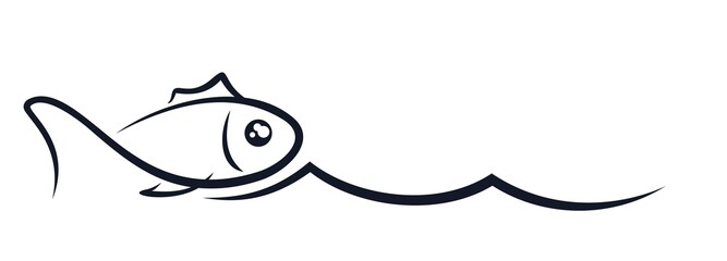 Symbol of a blue fish with wave.
