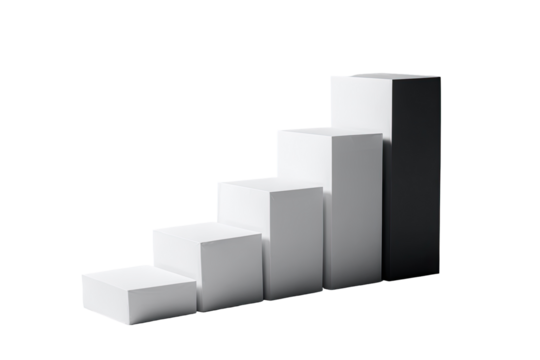 White 3D bar graph, ascending steps - Powered by Adobe