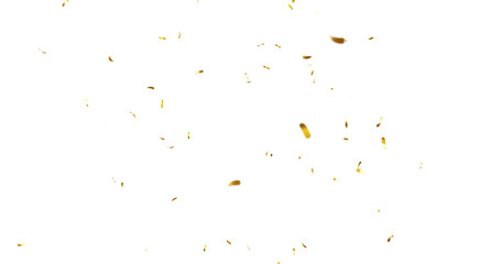 Falling isolated Gold Confetti. Glitter celebration PNG, Falling shiny gold confetti overlay on transparent background. 3d Rendering Transparent Confeti. Glossy golden festive tinsel. party, holiday, 