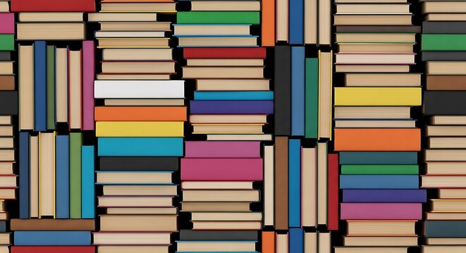 Colorful Array of Books Stored on Shelves in a Bookstore or Library