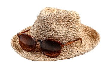 Light beige straw hat with brown sunglasses