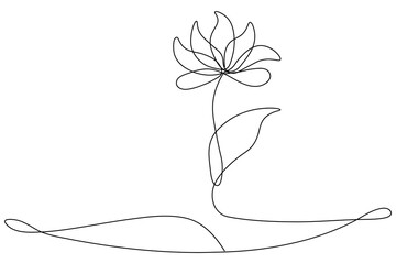 Grass and flowers continuous one line drawing minimalist outline vector illustration
