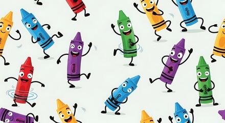 Colorful Crayon Characters with Smiling Faces and Playful Expressions