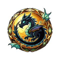 Obraz premium Black Dragon Emblem with Golden Frame mythical creature