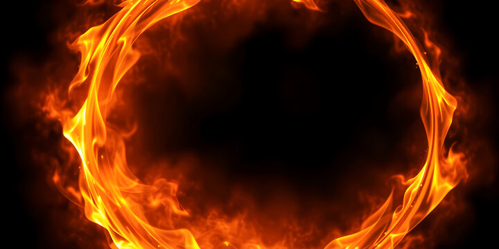 HOT OFFER. Burning abstract seamless loop circle animated frame on transparent background (Alpha Channel). Dynamic fire rounded line border animation. Text box outline. Design element. Layout template