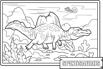 dinosaur spinosaurus, coloring book for children, outline illustration