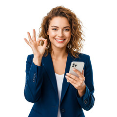 young woman with mobile phone on white