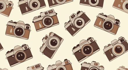 Vector SVG Illustration of Retro Camera Pattern in Flat Design Style with Brown and Beige Colors for Web and Print Use