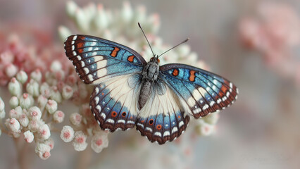 Colorful butterfly resting on delicate flower in nature
