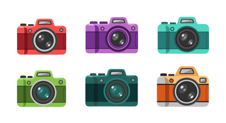 Vector SVG Icon Set of Colorful Camera Illustrations in Modern Flat Style for Digital Applications