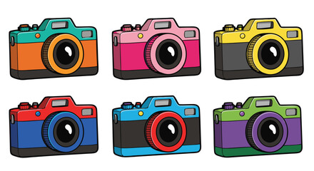 Colorful Vector SVG Icon Set Featuring Camera Shapes in Flat Modern Style for Digital Design