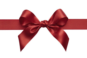 A crimson satin ribbon bow atop a wide red ribbon