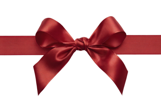 A crimson satin ribbon bow atop a wide red ribbon