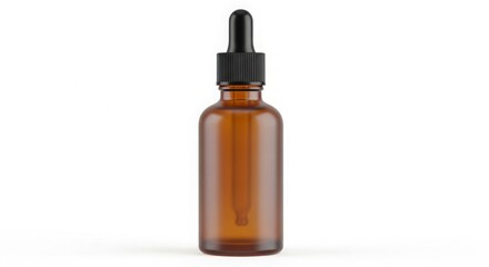 Fototapeta premium Elegant amber glass dropper bottle for essential oils, serums, and beauty products on clean white background